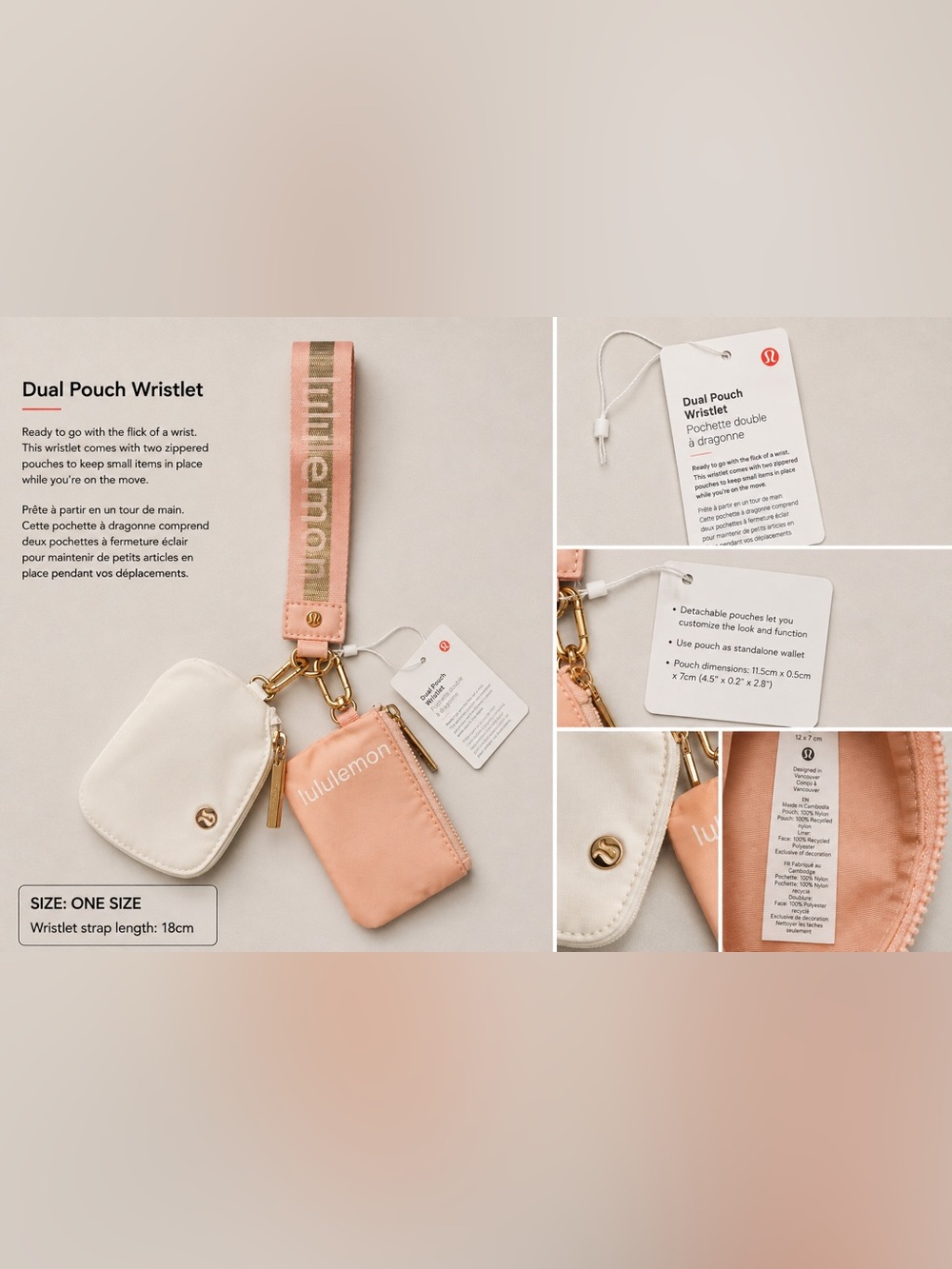 lululemon athletica Dual Pouch Wristlet - Cream & Peach